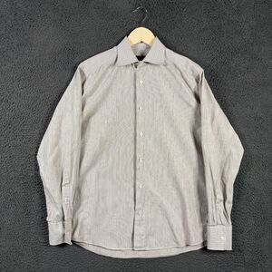 Ermenegildo Zegna Shirt Mens 15.5 Beige Tan Striped Button Up Long Sleeve Casual